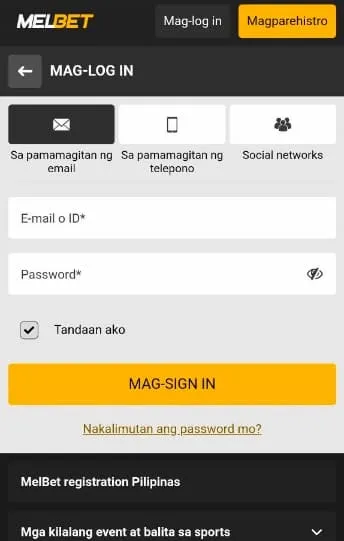 Login via email